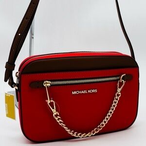 MICHAEL KORS LARGE EW ZIP CHAIN CROSSBODY BAG RED/GOLD